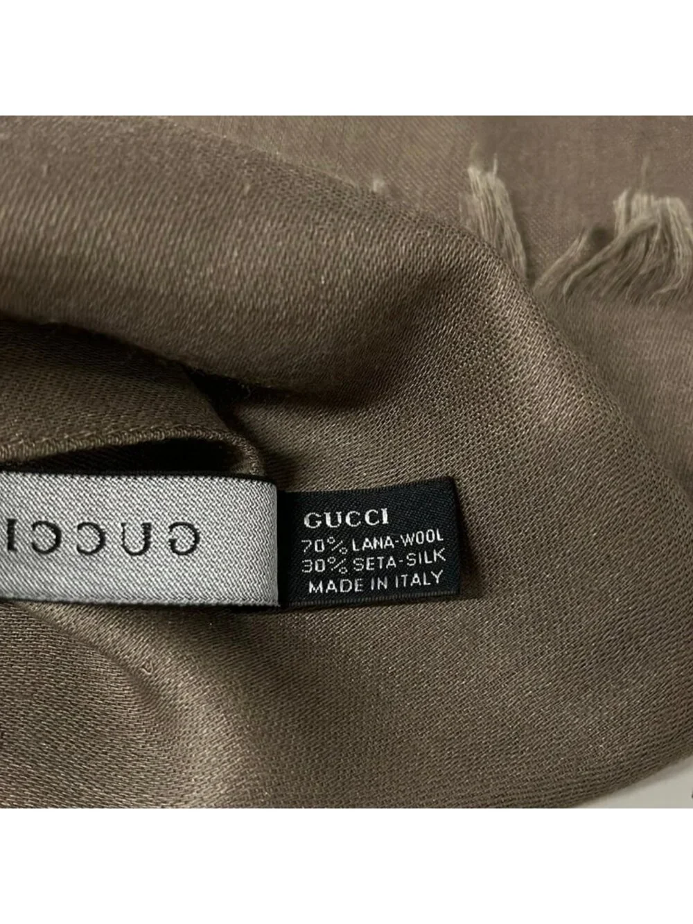 Gucci Shawl Gray Beige GG Pattern Wool Silk Scarf